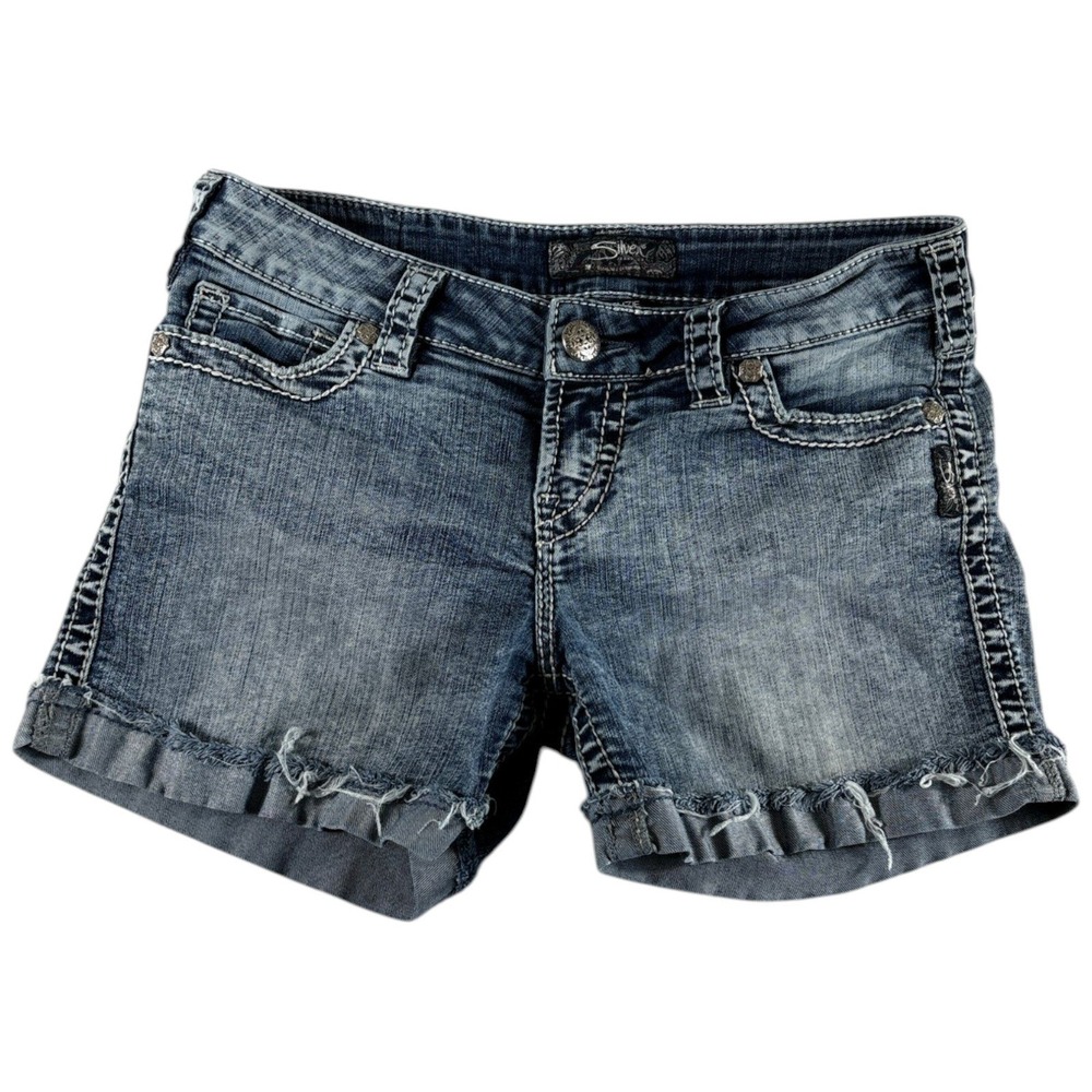 Silver Jeans Co Mckenzie Shorts Womens 29 Blue Denim Cuffed Raw Hem Low Rise Y2K